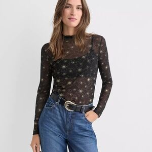 LOFT Black and Gold Starry Mesh Top